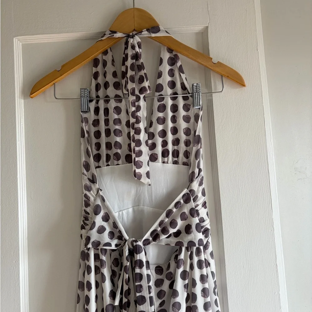 Elegant Polka Dot Halter Maxi Dress - Picture 4 of 5